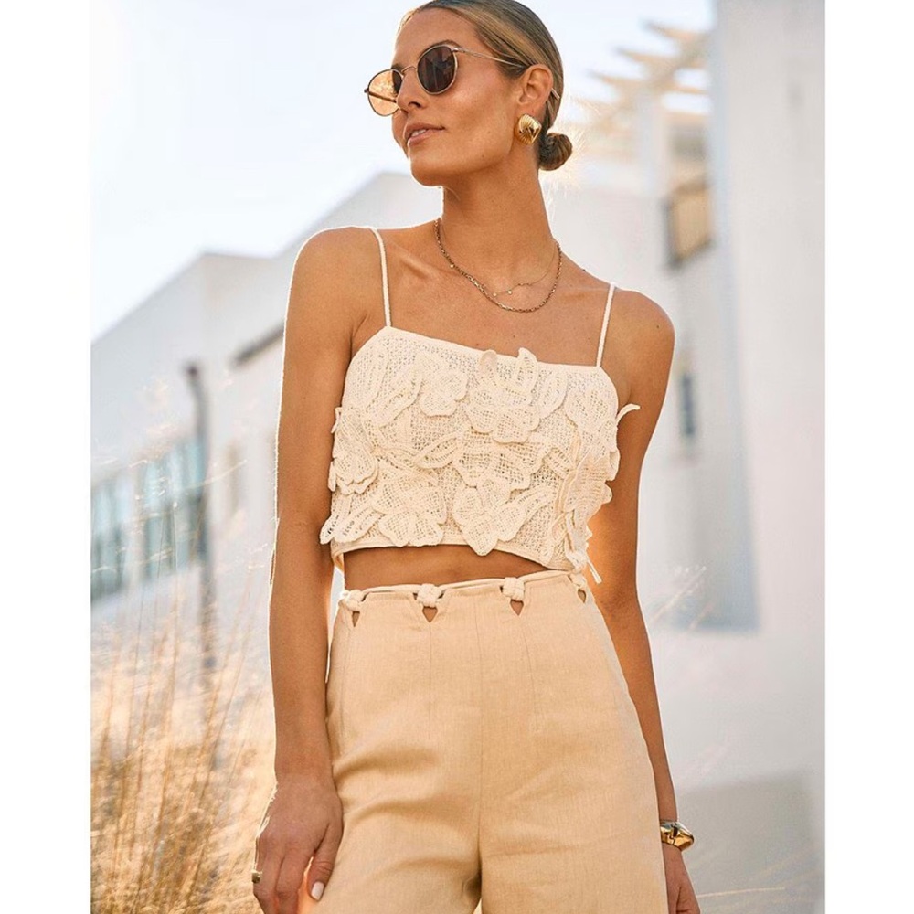 Antonio Melani x M.G. Style Havana Crochet Lace Floral Crop Top, cream, 10